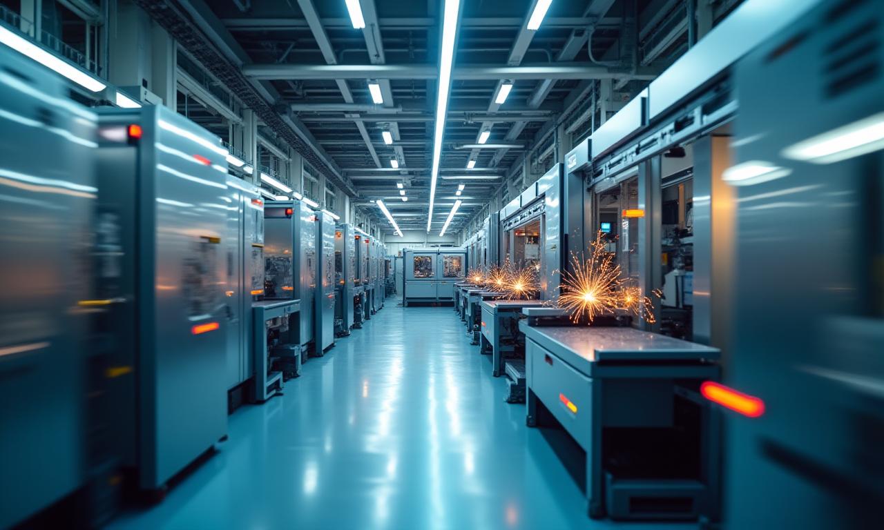 精密機械が稼働する自動化された工場の様子